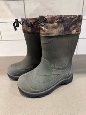 Kamik Kids Olive Green Camo-Trim Waterproof Rain Boots